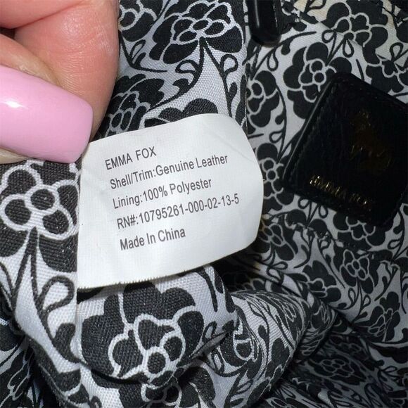 Emma Fox Women's Black, Cream & Taupe Leather Satchel Handbag Medium Size - Picture 10 of 14